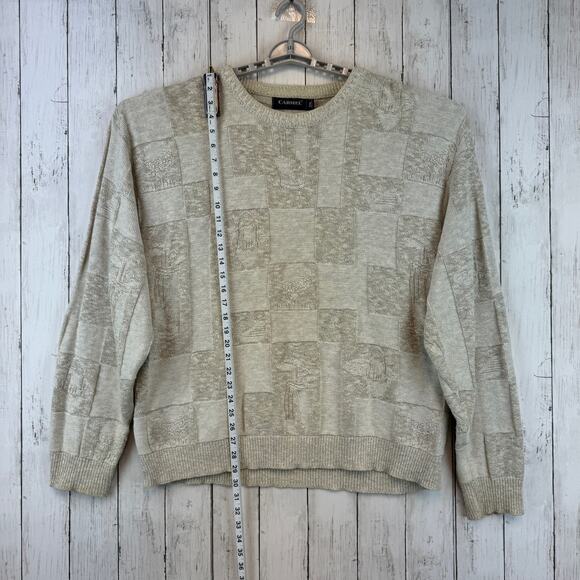 VTG 90's Carmel Cream Golf Theme Textured Knit Novelty Sweater Size XXL - Picture 16 of 16